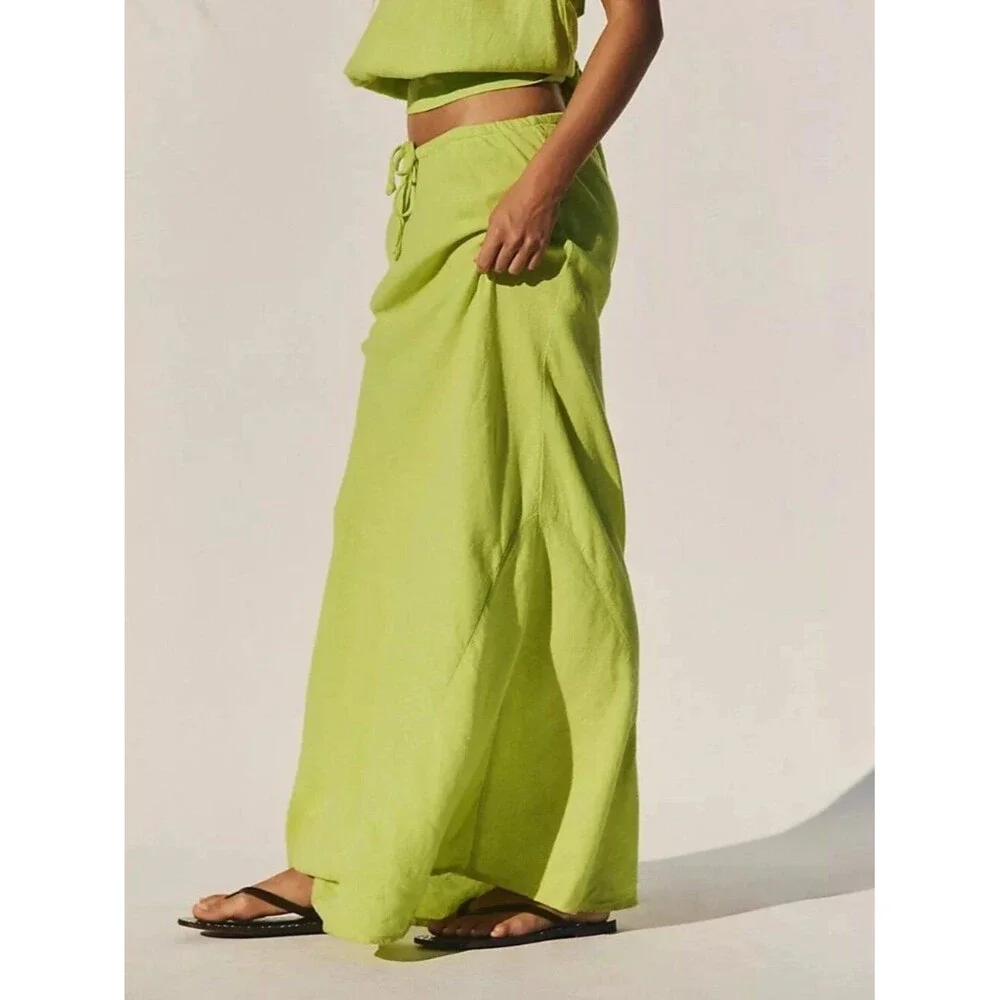 Free People Free-Est Sandshell Linen Kayla Convertible Maxi Skirt XL 290575